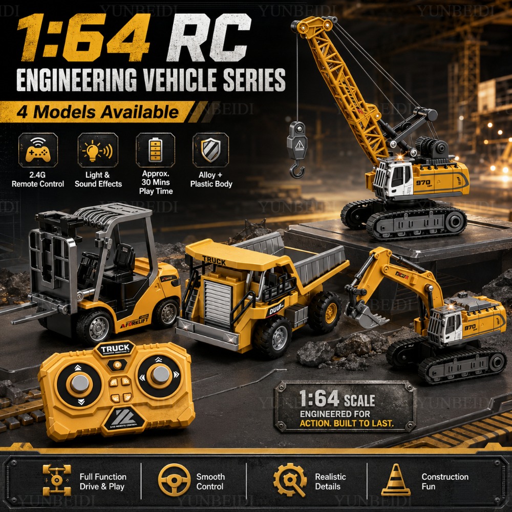 Drone Or Rc Car - รถบังคับวิทยุขนาดเล็ก 1:64 รถยก รถเครน รถขุด ของเล่นตั้งโต๊ะ